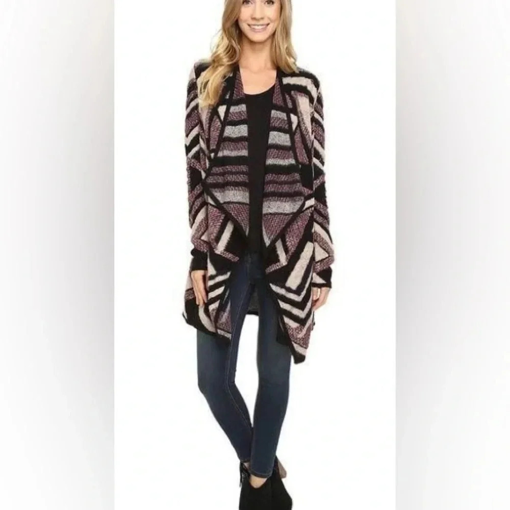 Lucky Brand | Purple Maroon Tribal Boho Aztec Intarsia Knit Open Cardigan Size M